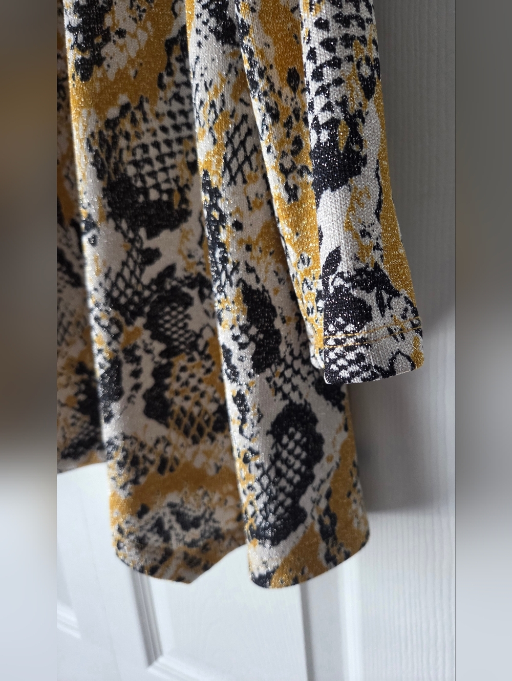 NWT Kasper Gold Snake-Print Open Front Cardigan Sweater Size L - Picture 6 of 15
